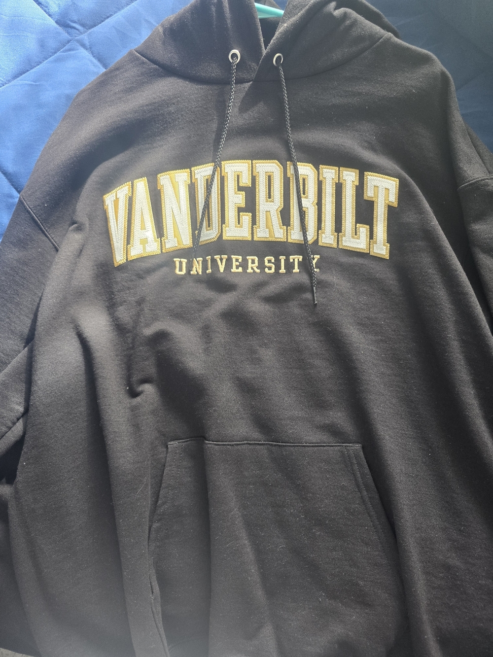 Champion Black Hoodie with Gold Lettering